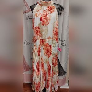 NWT Alex Marie Marelle Orange White Floral Pleated Skirt Dress